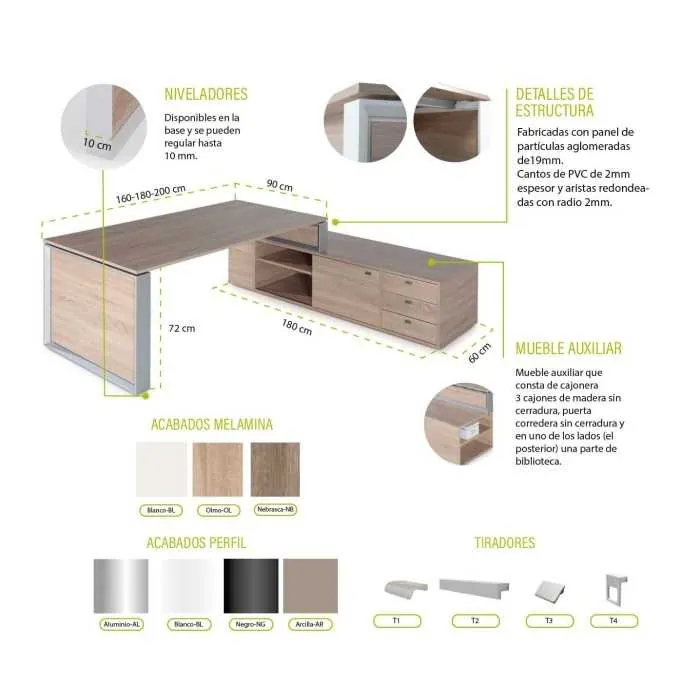 Mesa de despacho "OMEGA" con armario en lado derecho - Imagen 3